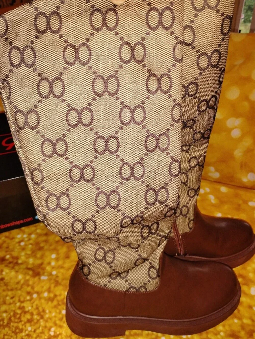 NEW! Beautiful Brown Fab Patterned Mid-calf Boots. NEVER WORN.